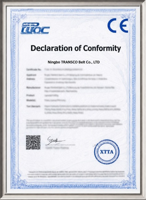 TRANSCO rubber belt certificate 5